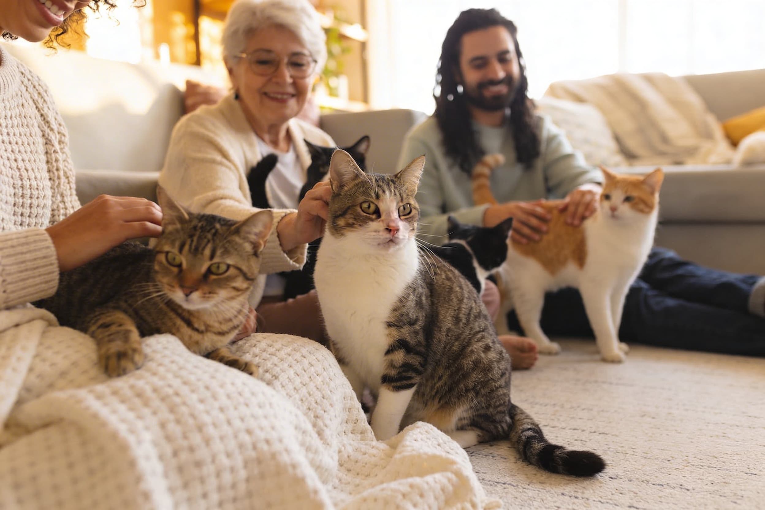 Three cats together on floor